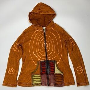 Happy Colors Hippie Orange Hooded Zip Up Sweatshirt